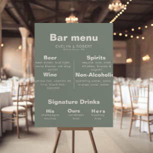 Minimalistisch menu Formele groene bruiloft met le Poster