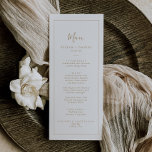 Minimalistisch menu Gold Weddenrennen<br><div class="desc">Deze minimalistische gouddinerkaart is perfect voor een eenvoudige bruiloft. Het moderne romantische ontwerp kenmerkt klassieke gouden en witte typografie in combinatie met een roestachtige, maar elegante kalligrafie met , met de hand geschreven stijl. in elke kleur. Houd het ontwerp eenvoudig en elegant, zoals het is, of personaliseer het door uw...</div>