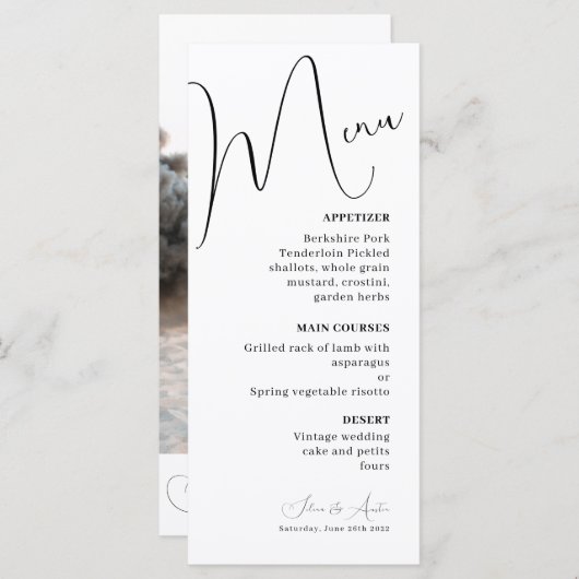 Minimalistisch menu Handscript Tekst en Photo brui (Voorkant / Achterkant)