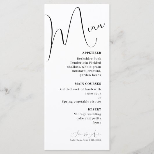 Minimalistisch menu Handscript Tekst en Photo brui (Voorkant)