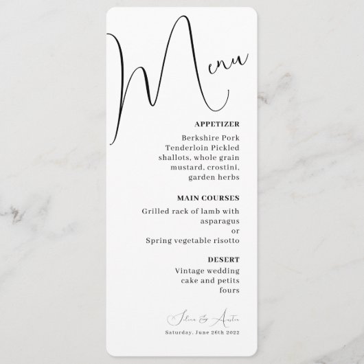 Minimalistisch menu Handscript Tekst en Photo brui (Voorkant)