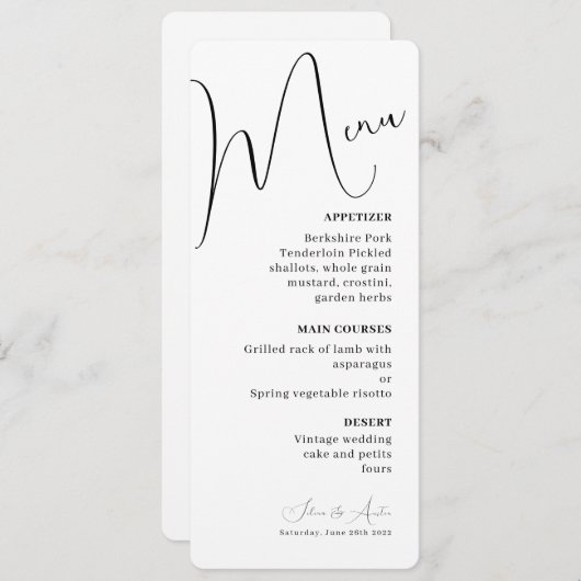 Minimalistisch menu Handscript Tekst en Photo brui (Voorkant / Achterkant)