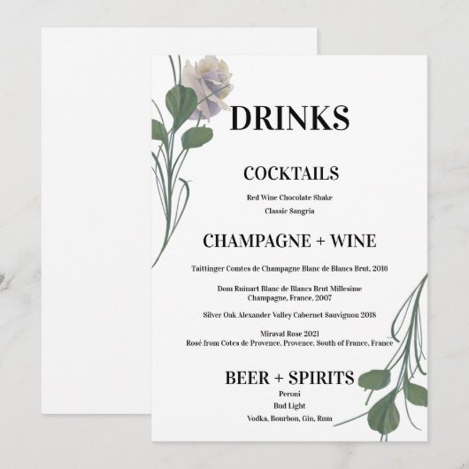 Minimalistisch menu met Drinken voor zwevende riem (Voorkant / Achterkant)