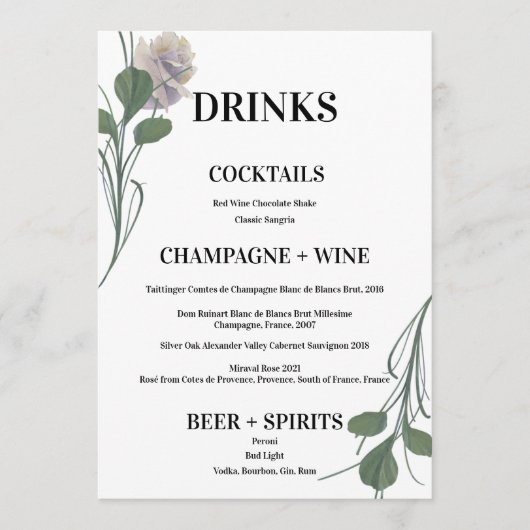 Minimalistisch menu met Drinken voor zwevende riem (Voorkant)