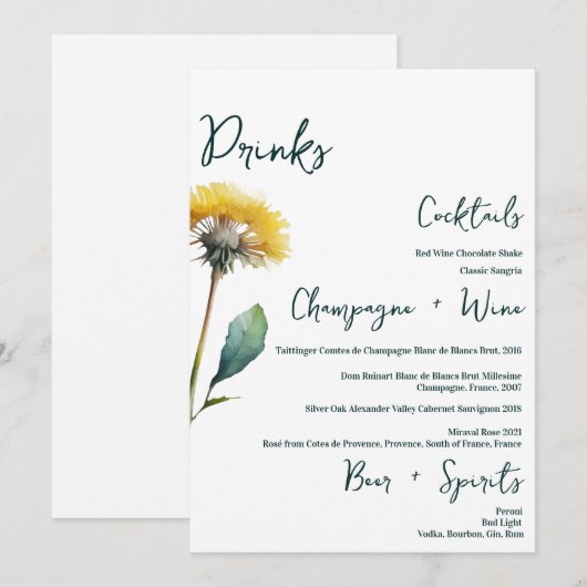 Minimalistisch menu met Drinken voor zwevende riem (Voorkant / Achterkant)