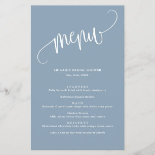 Minimalistisch menu met een mosterd blauw kalligra