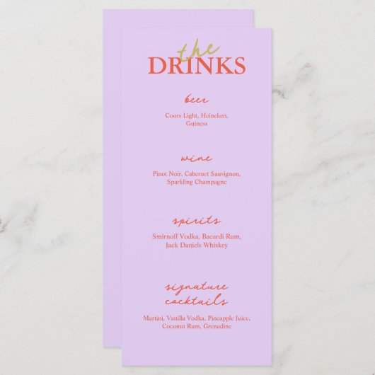 Minimalistisch menu Modern Wedbalk | Menu Drink (Voorkant / Achterkant)