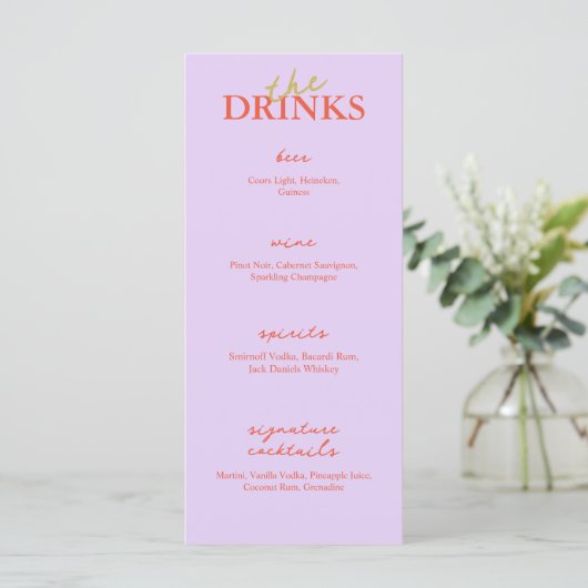Minimalistisch menu Modern Wedbalk | Menu Drink (Staand voorkant)