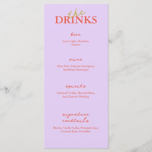 Minimalistisch menu Modern Wedbalk | Menu Drink (Voorkant)