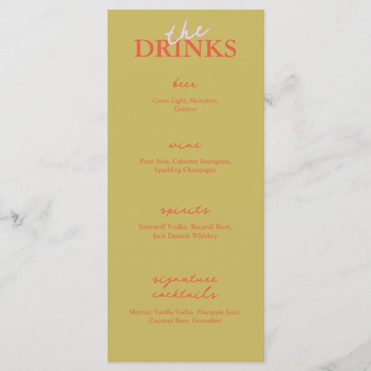 Minimalistisch menu Modern Wedbalk | Menu Drink (Voorkant)