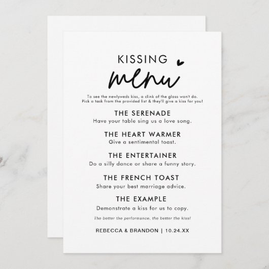 Minimalistisch menu Moderne bruiloft (Voorkant / Achterkant)