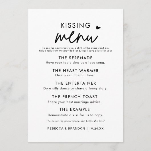 Minimalistisch menu Moderne bruiloft (Voorkant)