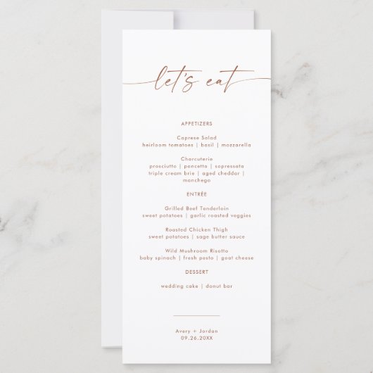 Minimalistisch menu + Opmerking | Weddenschap Napk (Achterkant)