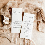 Minimalistisch menu   Opmerking | Weddenschap Napk<br><div class="desc">Dit prachtige Weddenmenu Dank u Nota kenmerkt handgeschreven kalligrafie met een minimalistische moderne lay-out - een perfect accent voor uw bruiloft of speciale gebeurtenis. Gebruik dit menu en dank je kaart voor elke keer of het je bruiloft, bruid of baby shower is, verloffeest, feest... wat je maar wilt! Bewerk de...</div>