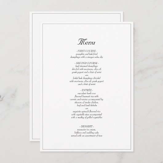 Minimalistisch menu Rustic Elegant Wedding Dinner (Voorkant / Achterkant)