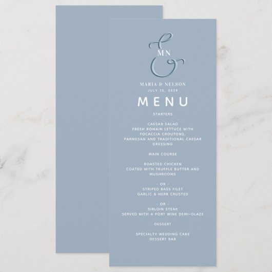 Minimalistisch menu Stusty Blue Wedding (Voorkant / Achterkant)