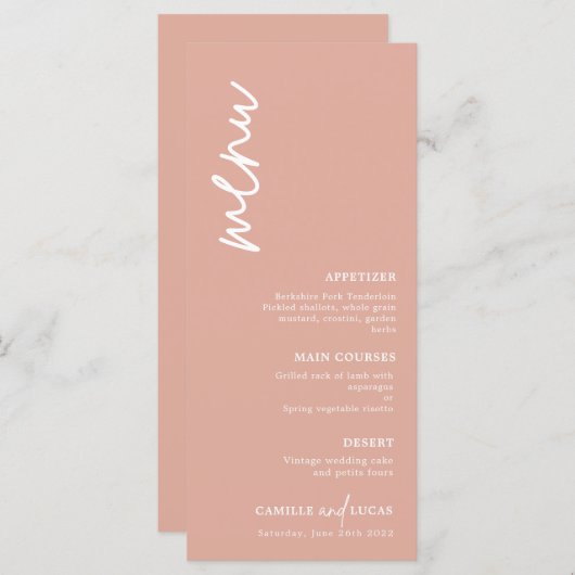 Minimalistisch menu Stusty Pink Wedding (Voorkant / Achterkant)