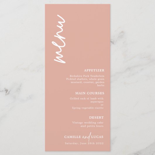 Minimalistisch menu Stusty Pink Wedding (Voorkant)
