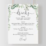 Minimalistisch menu Teken voor Eucalyptus Weddensc Poster<br><div class="desc">Dit minimalistische eucalyptus bruiloft drink menubord is perfect voor een modern huwelijk. Het ontwerp omvat waterverf van met de hand getrokken elegante botanische eucalyptustakken en -bladeren,  die geometrische lijsten omhelzen.</div>