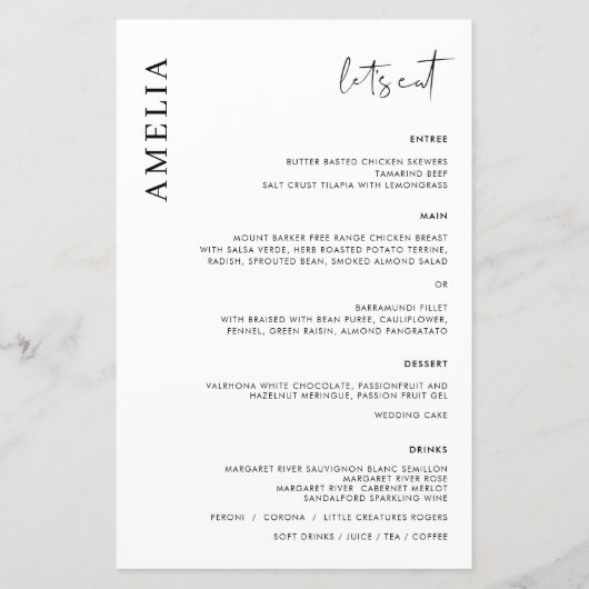 Minimalistisch menu van de Moderne Steekproef met (Voorkant)