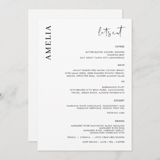 Minimalistisch menu van de Moderne Steekproef met  Kaart (Voorkant / Achterkant)