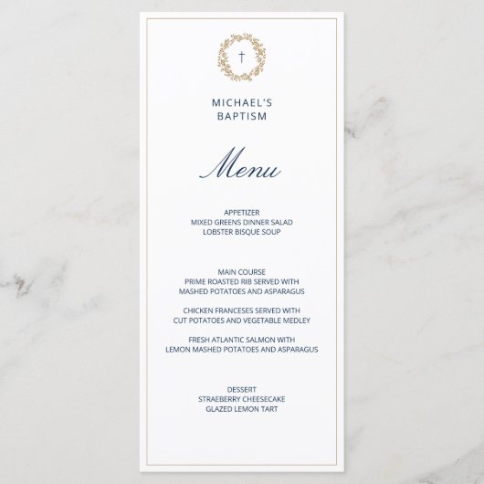 Minimalistisch menu van de Navy Baby Boy Baptism C (Voorkant)
