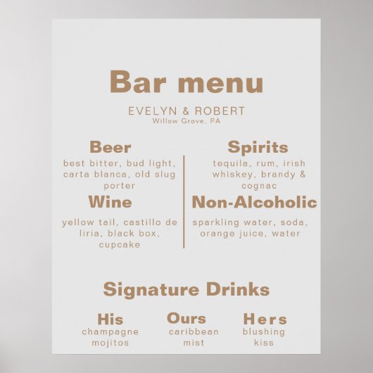 Minimalistisch menu van de officiële bruine bruilo poster (Voorkant)