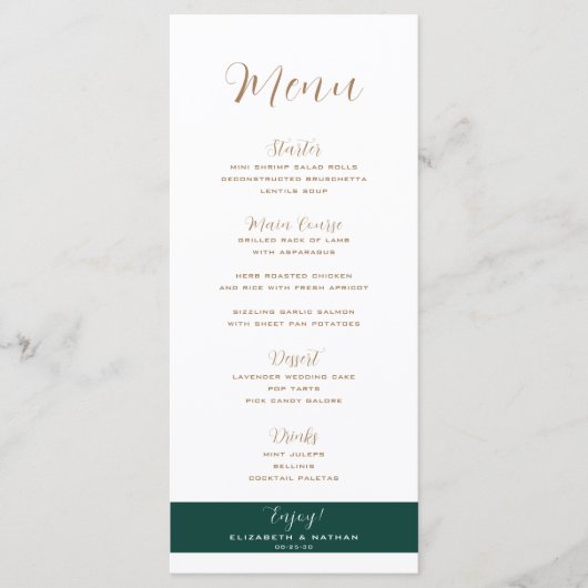 Minimalistisch menu van Emerald Green & Gold Weddi (Voorkant)