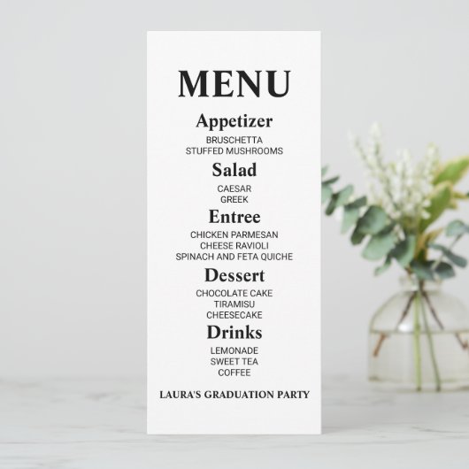 Minimalistisch menu van GraduPartij voedsel (Staand voorkant)