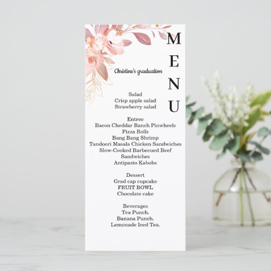 Minimalistisch menu van het florale Afstuderen, (Staand voorkant)
