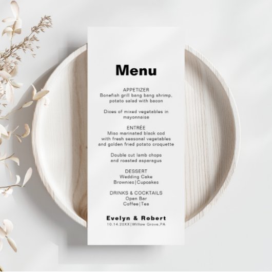 Minimalistisch menu van het officiële huwelijk