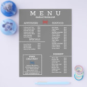 Minimalistisch menu van het restaurant van de Zeev (Enkel)