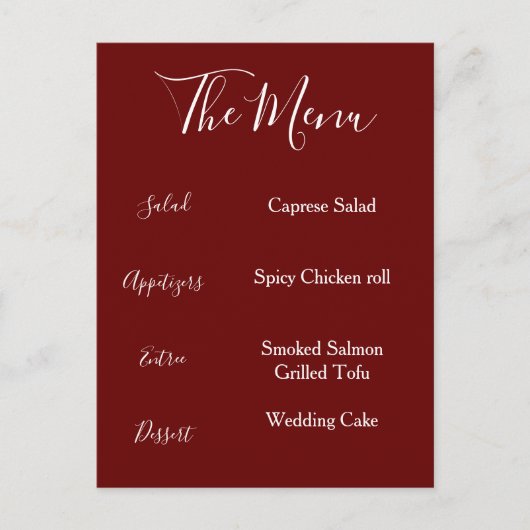 Minimalistisch menu van het witte bruin van Burgun (Voorkant)