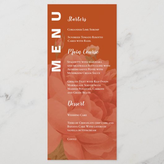 Minimalistisch menu van Terracotta Floral Wedding  (Voorkant)