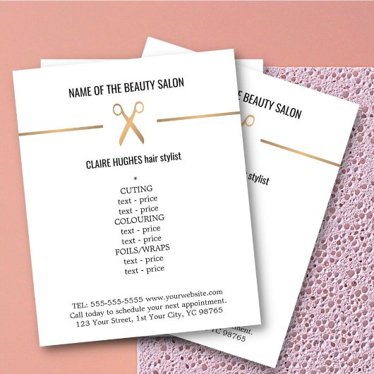 Minimalistisch menu voor chic Faux Gold Scissor Ha