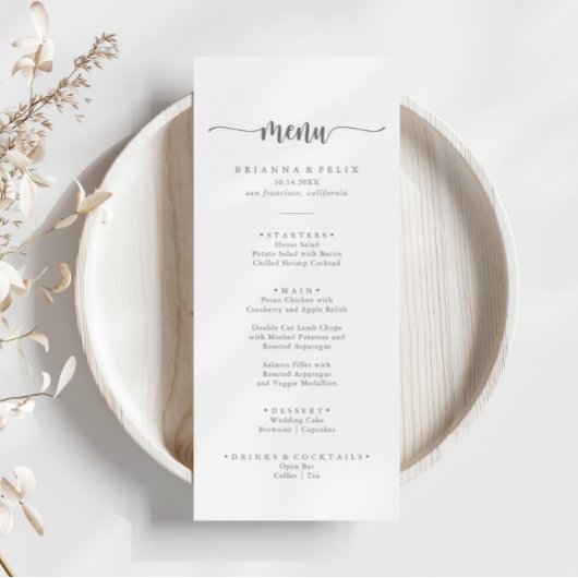 Minimalistisch menu voor kalligrafie Silver Dinner