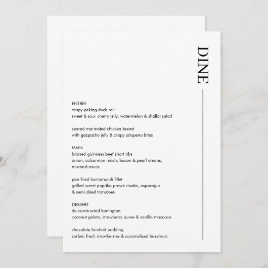 Minimalistisch menu voor zwart-witbruiloft 5x7 Mod (Voorkant / Achterkant)