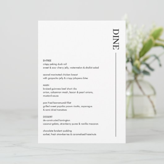 Minimalistisch menu voor zwart-witbruiloft 5x7 Mod (Staand voorkant)