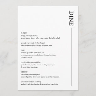 Minimalistisch menu voor zwart-witbruiloft 5x7 Mod