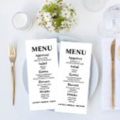 Minimalistisch menu Vrijgezellenfeest