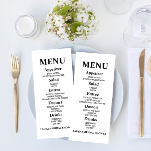 Minimalistisch menu Vrijgezellenfeest