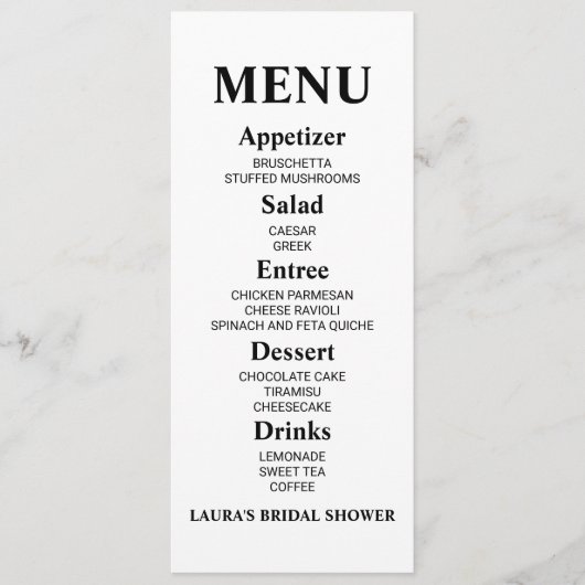 Minimalistisch menu Vrijgezellenfeest (Voorkant)