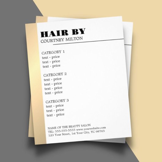 Minimalistisch menu Witte Faux Gold Line Haarstyli
