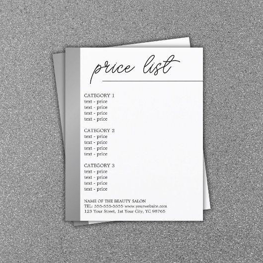 Minimalistisch menu Witte faux Silver Line Beauty