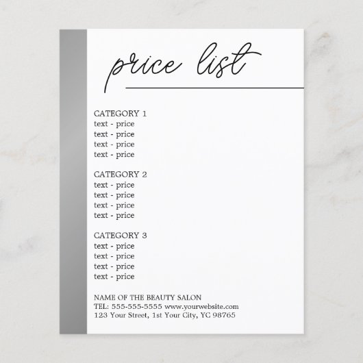 Minimalistisch menu Witte faux Silver Line Beauty (Voorkant)