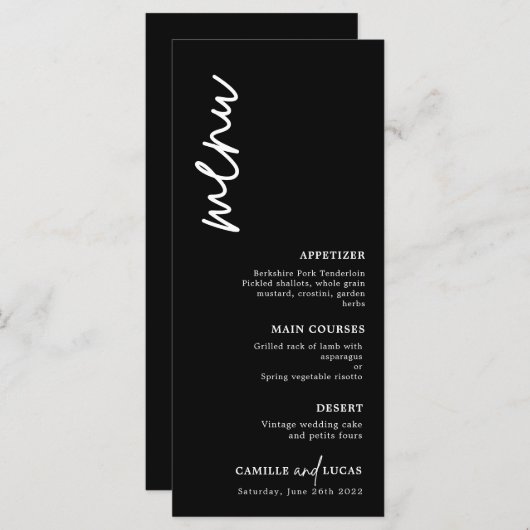 Minimalistisch menu Zwart en Wit Weddenschap (Voorkant / Achterkant)