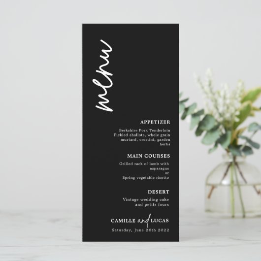 Minimalistisch menu Zwart en Wit Weddenschap (Staand voorkant)