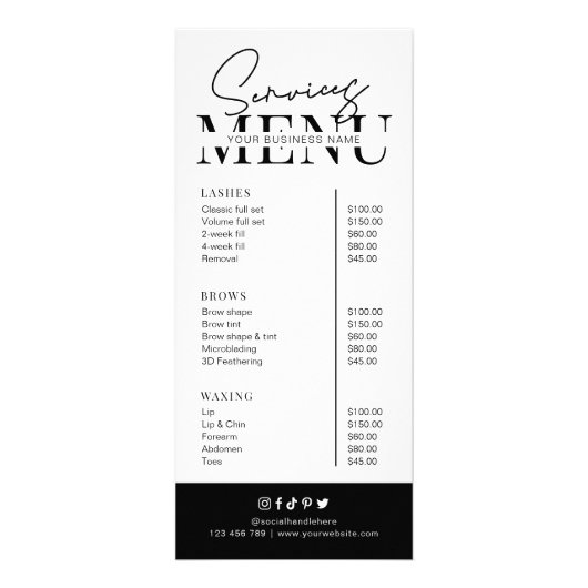 Minimalistisch menu Zwart-witsalon Script (Voorkant)