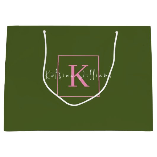 Minimalistisch merklogo mosgroen roze monogram groot cadeauzakje (Voorkant)