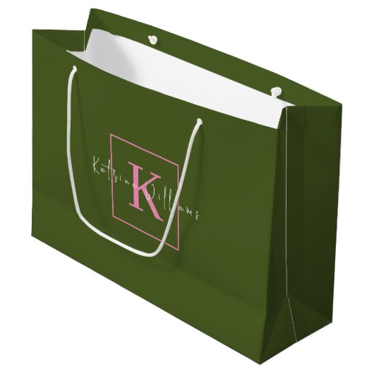 Minimalistisch merklogo mosgroen roze monogram groot cadeauzakje (Voorkant Gekanteld)